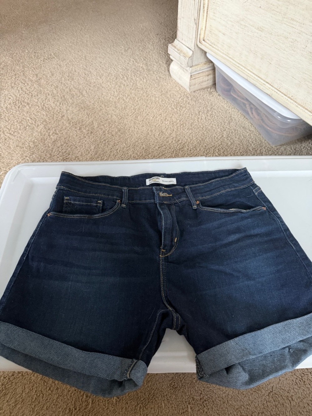 Signature by Levi Strauss Dark Blue Rolled Cuff Denim Shorts
